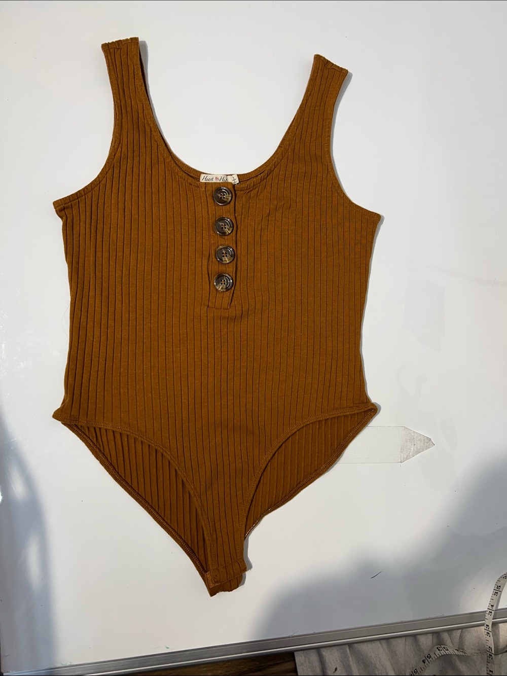 Heart & Hips Rust Brown Ribbed Button-Front Bodysuit - Picture 2 of 4
